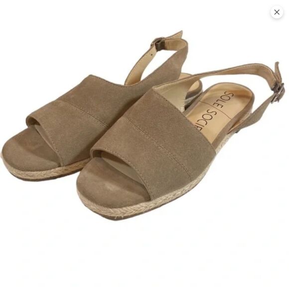 Gray Sole Society Leather Suede Open-Toe Slingback Sandals (NWOT) - Picture 1 of 5